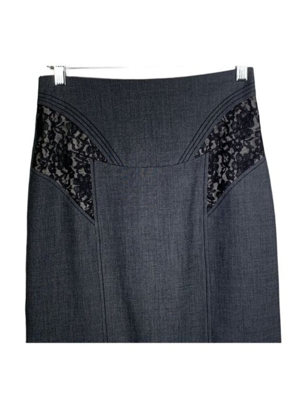 XOXO Womens Black Pencil Skirt Lace Trim Career Office Size 10 Midi - Picture 2 of 8